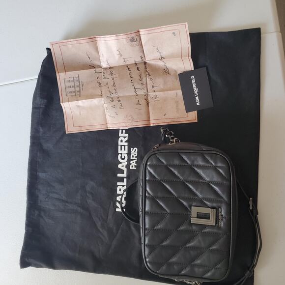 Karl Lagerfeld Crossbody Bag Quilted Black Leather Camera Shoulder Purse - Picture 5 of 6